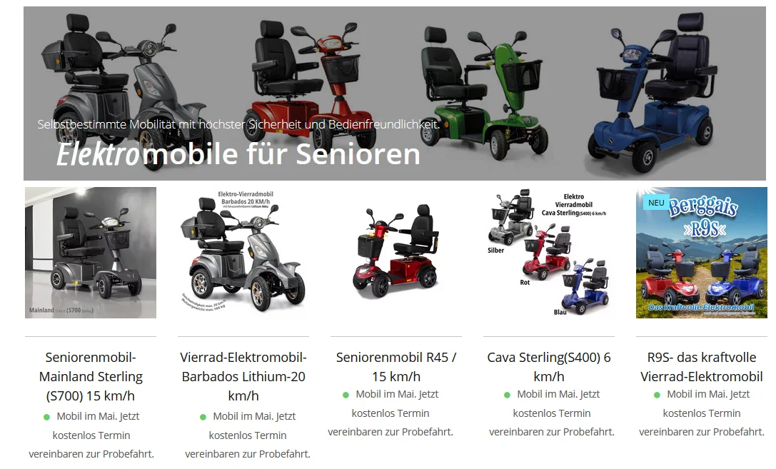 Elektromobile für Senioren zum Online-Shop